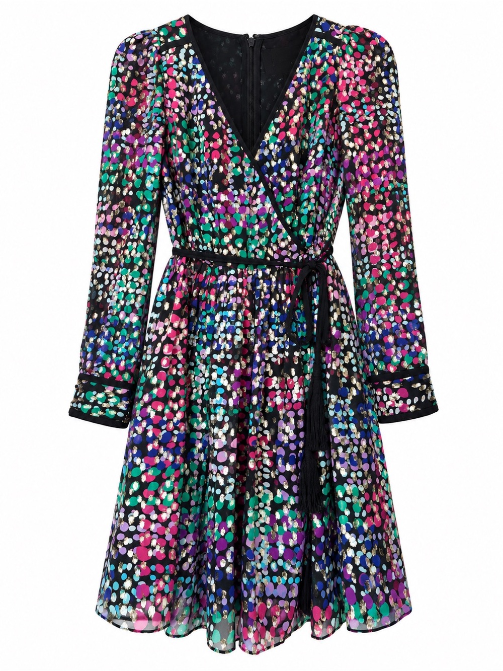 Kate Spade Metallic Multicolor V-Neck Long Sleeve Party Dress Size 4